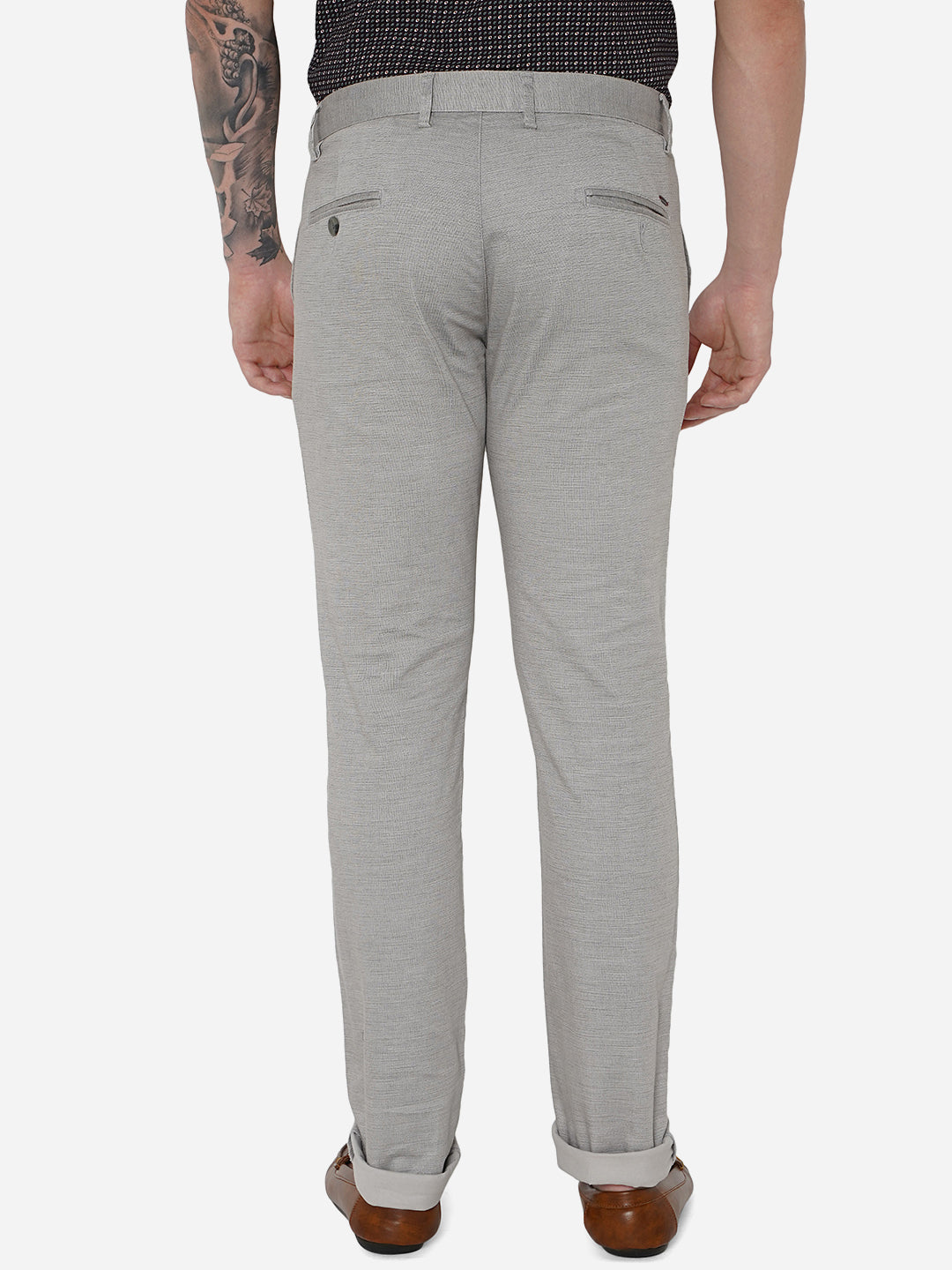 Light Grey Solid Super Slim Fit Casual Trouser | Greenfibre