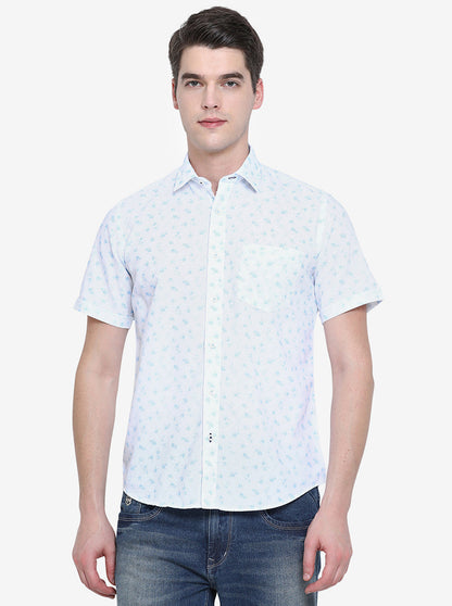 Bright White Printed Slim Fit Casual Shirt | Greenfibre