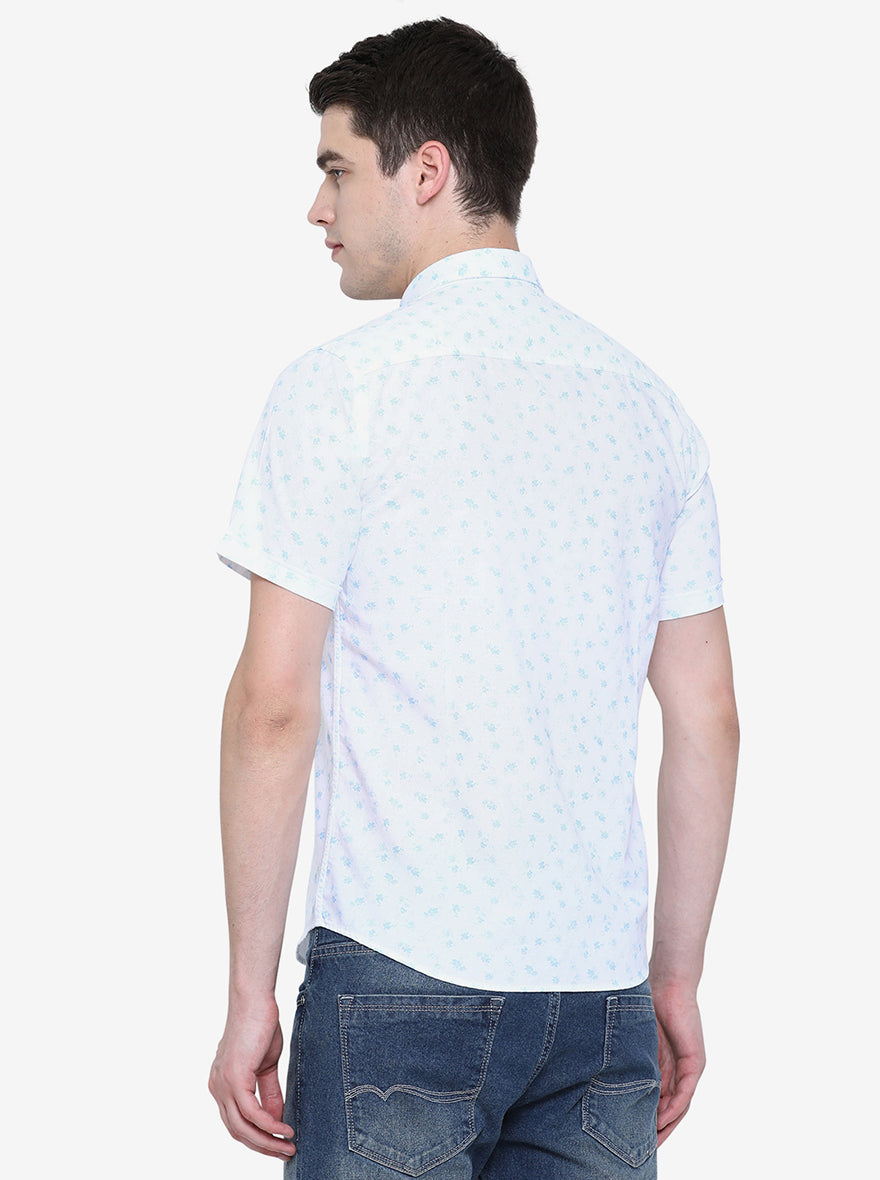 Bright White Printed Slim Fit Casual Shirt | Greenfibre