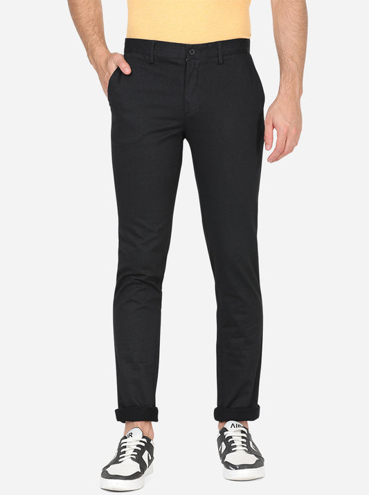 Black Solid Slim Fit Casual Trouser | Greenfibre