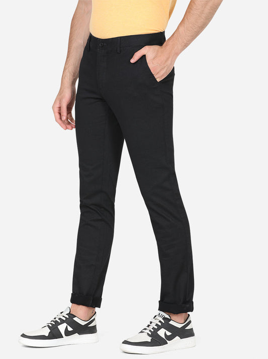 Black Solid Slim Fit Casual Trouser | Greenfibre