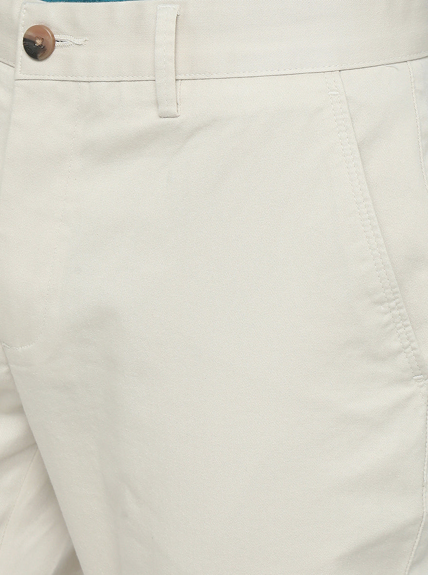 Cream Solid Super Slim Fit Casual Trouser | Greenfibre