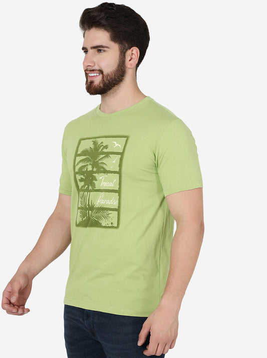 Herbal Green Printed Slim Fit T-Shirt | Greenfibre