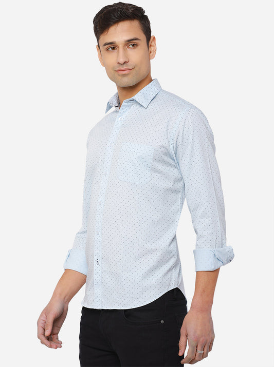 Starlight Blue Printed Slim Fit Casual Shirt | Greenfibre