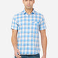 White & Azure Blue Checked Slim Fit Semi Casual Shirt | Greenfibre