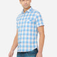 White & Azure Blue Checked Slim Fit Semi Casual Shirt | Greenfibre