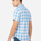 White & Azure Blue Checked Slim Fit Semi Casual Shirt | Greenfibre