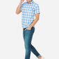 White & Azure Blue Checked Slim Fit Semi Casual Shirt | Greenfibre