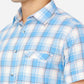 White & Azure Blue Checked Slim Fit Semi Casual Shirt | Greenfibre