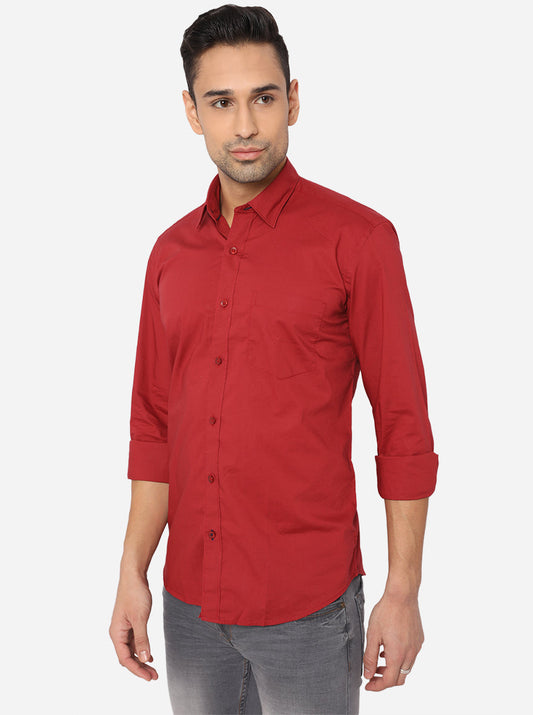 Cardinal Red Solid Smart Fit Casual Shirt | Greenfibre