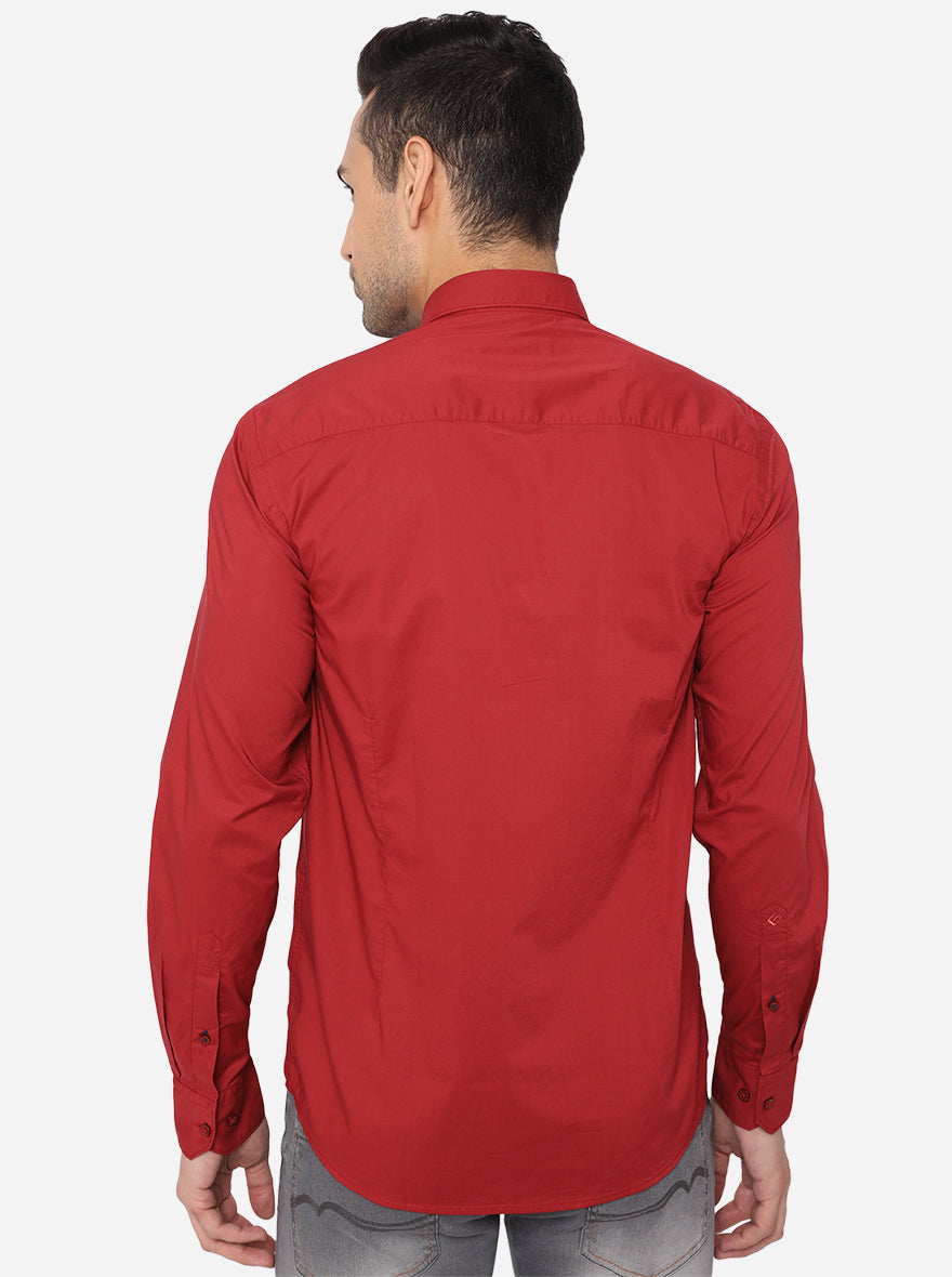 Cardinal Red Solid Smart Fit Casual Shirt | Greenfibre