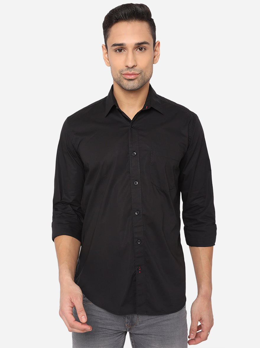 Jet Black Solid Slim Fit Casual Shirt | Greenfibre