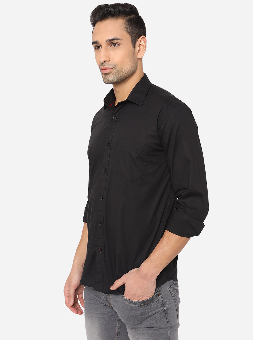 Jet Black Solid Slim Fit Casual Shirt | Greenfibre