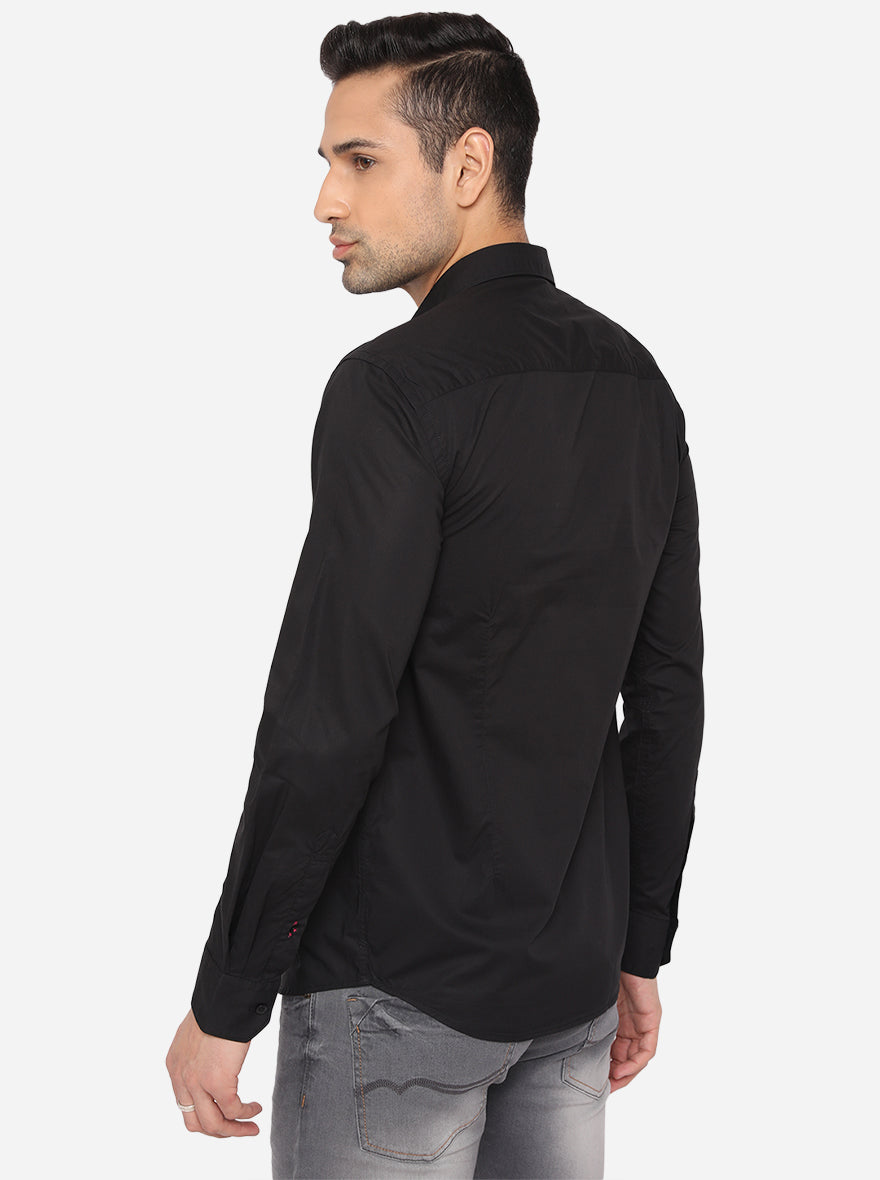 Jet Black Solid Slim Fit Casual Shirt | Greenfibre