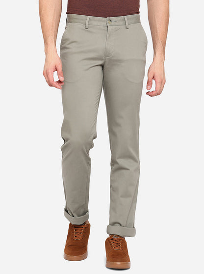 Grey Solid Slim Fit Casual Trouser | Greenfibre