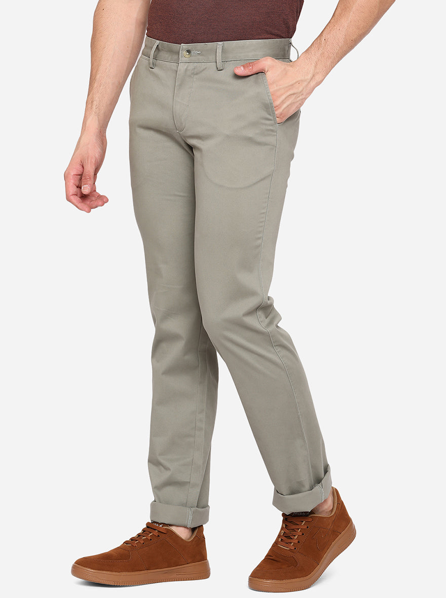 Grey Solid Slim Fit Casual Trouser | Greenfibre