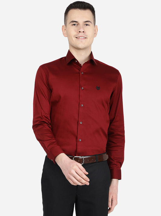 Maroon Solid Slim Fit Party Wear Shirt | Greenfibre