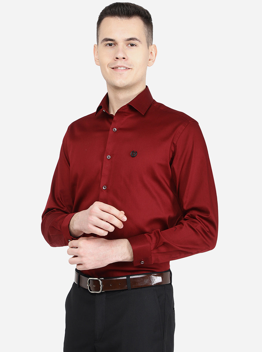 Maroon Solid Slim Fit Party Wear Shirt | Greenfibre