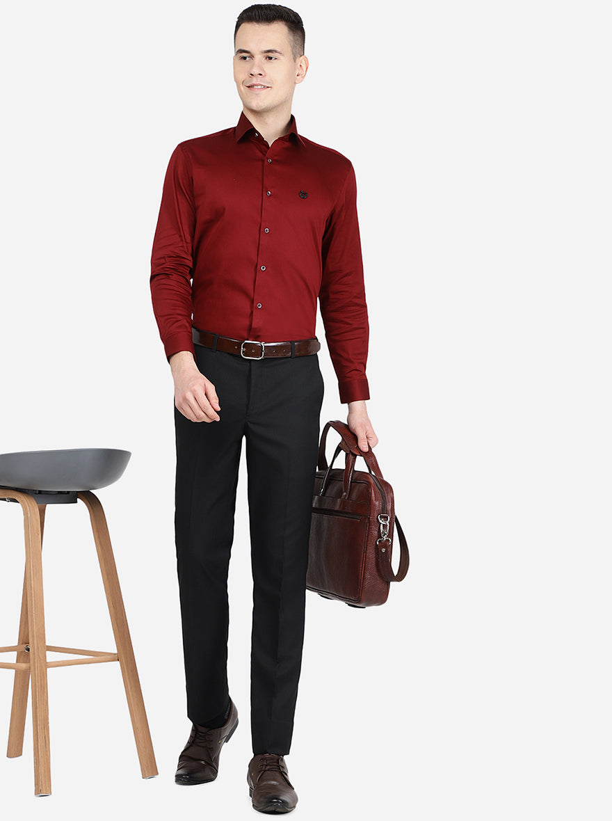 Maroon Solid Slim Fit Party Wear Shirt | Greenfibre