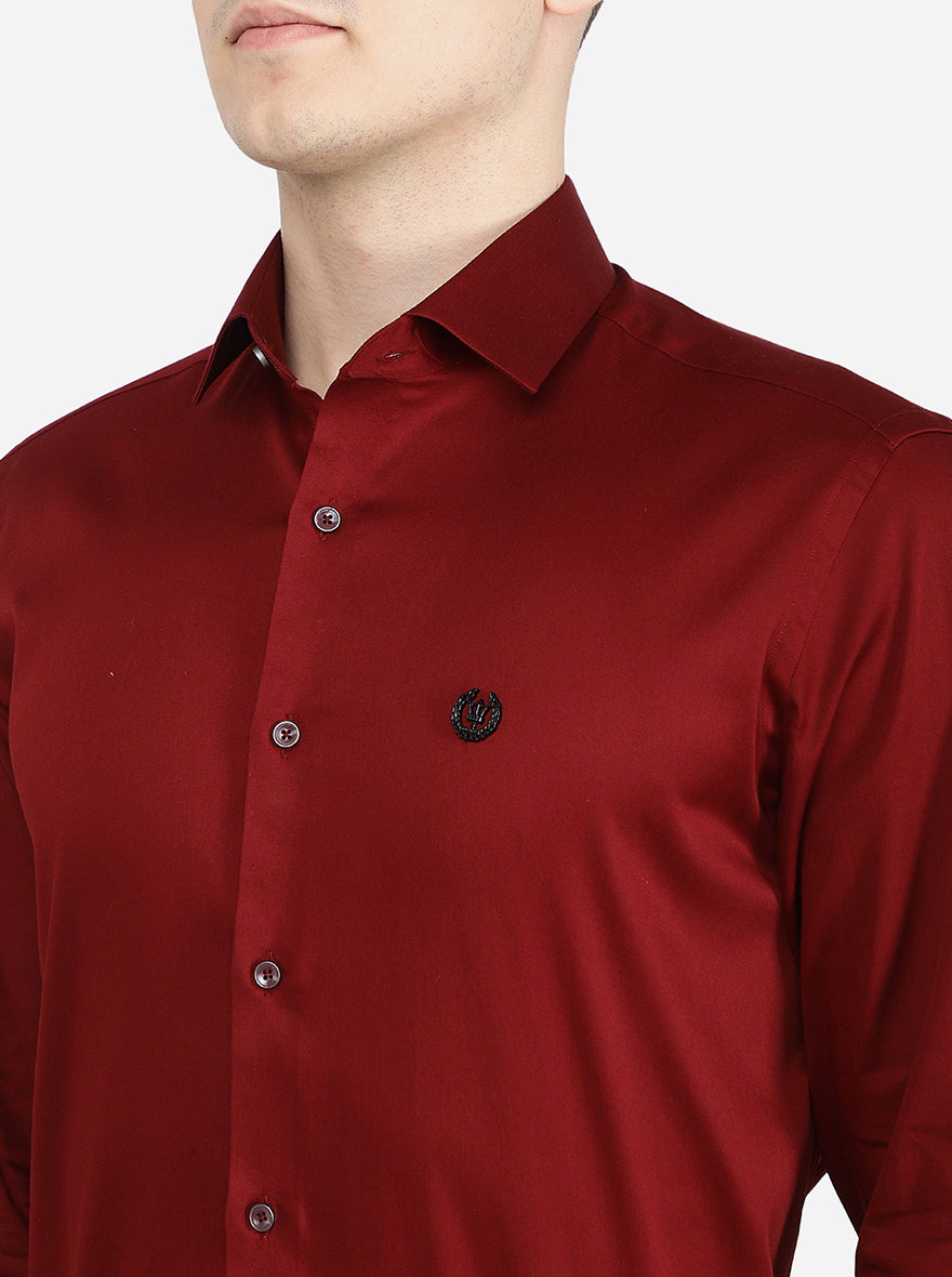 Maroon Solid Slim Fit Party Wear Shirt | Greenfibre