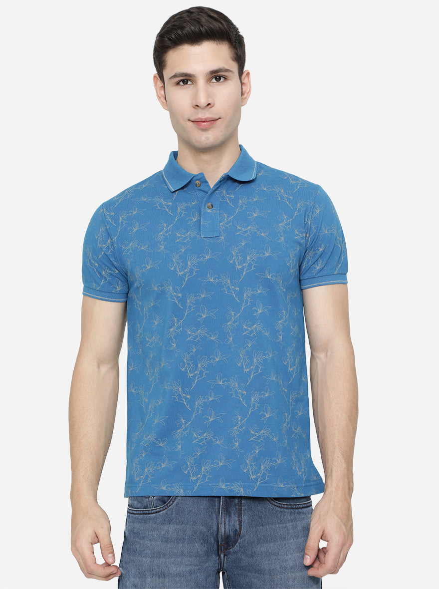 Diva Blue Printed Slim Fit Polo T-Shirt | Greenfibre