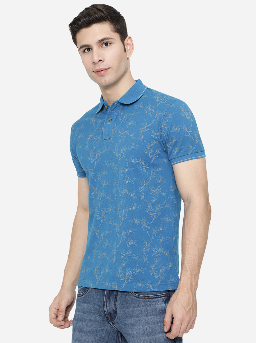 Diva Blue Printed Slim Fit Polo T-Shirt | Greenfibre