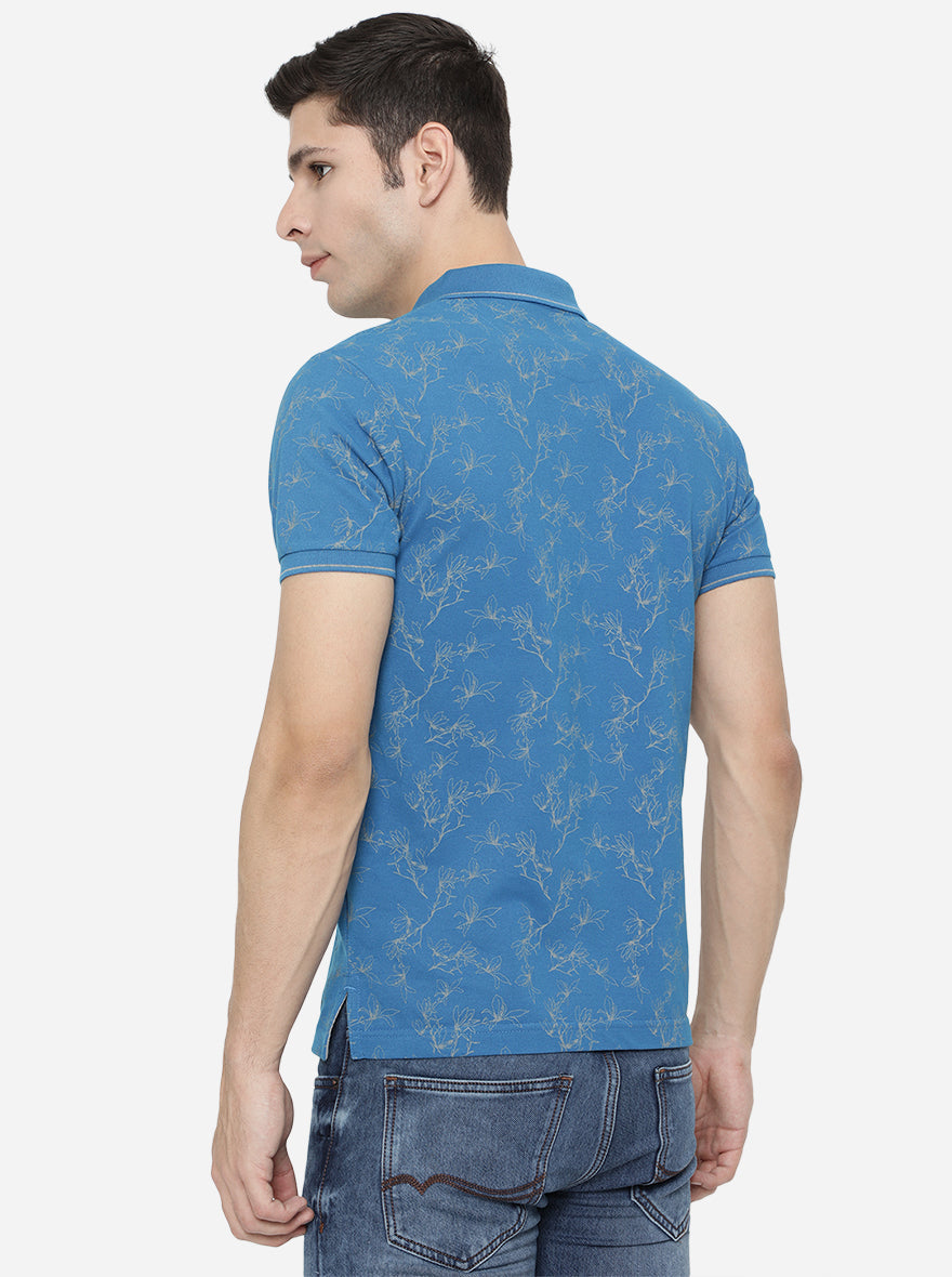 Diva Blue Printed Slim Fit Polo T-Shirt | Greenfibre