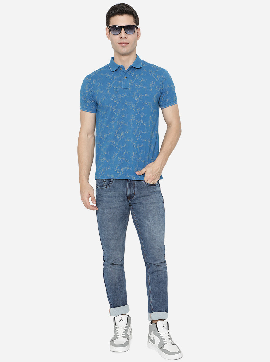 Diva Blue Printed Slim Fit Polo T-Shirt | Greenfibre