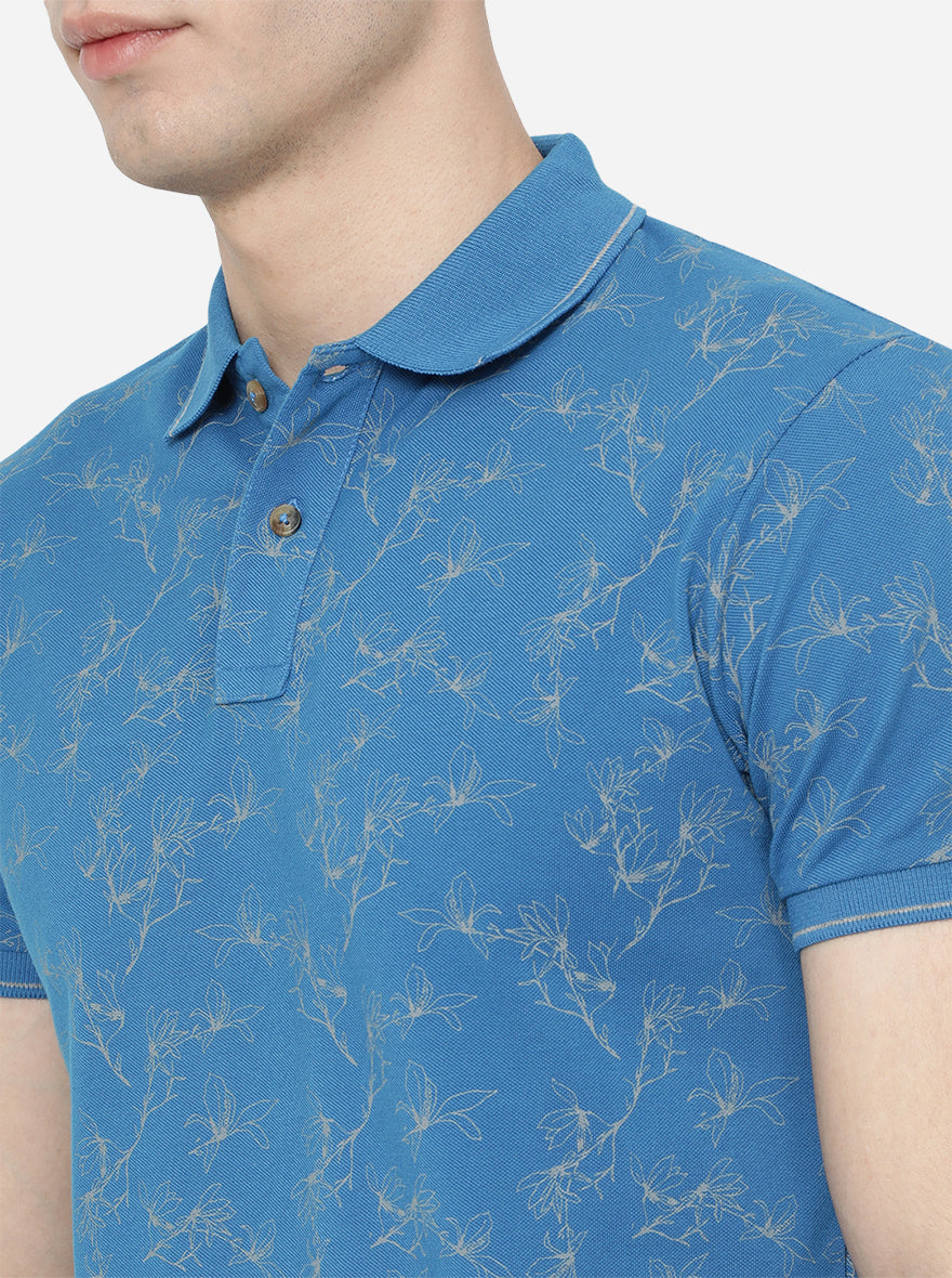 Diva Blue Printed Slim Fit Polo T-Shirt | Greenfibre