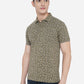 Olive Printed Slim Fit Polo T-Shirt | Greenfibre