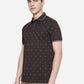 Coffee Brown Printed Slim Fit Polo T-Shirt | Greenfibre