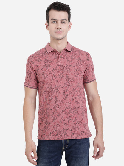 Island Pink Printed Slim Fit Polo T-Shirt | Greenfibre