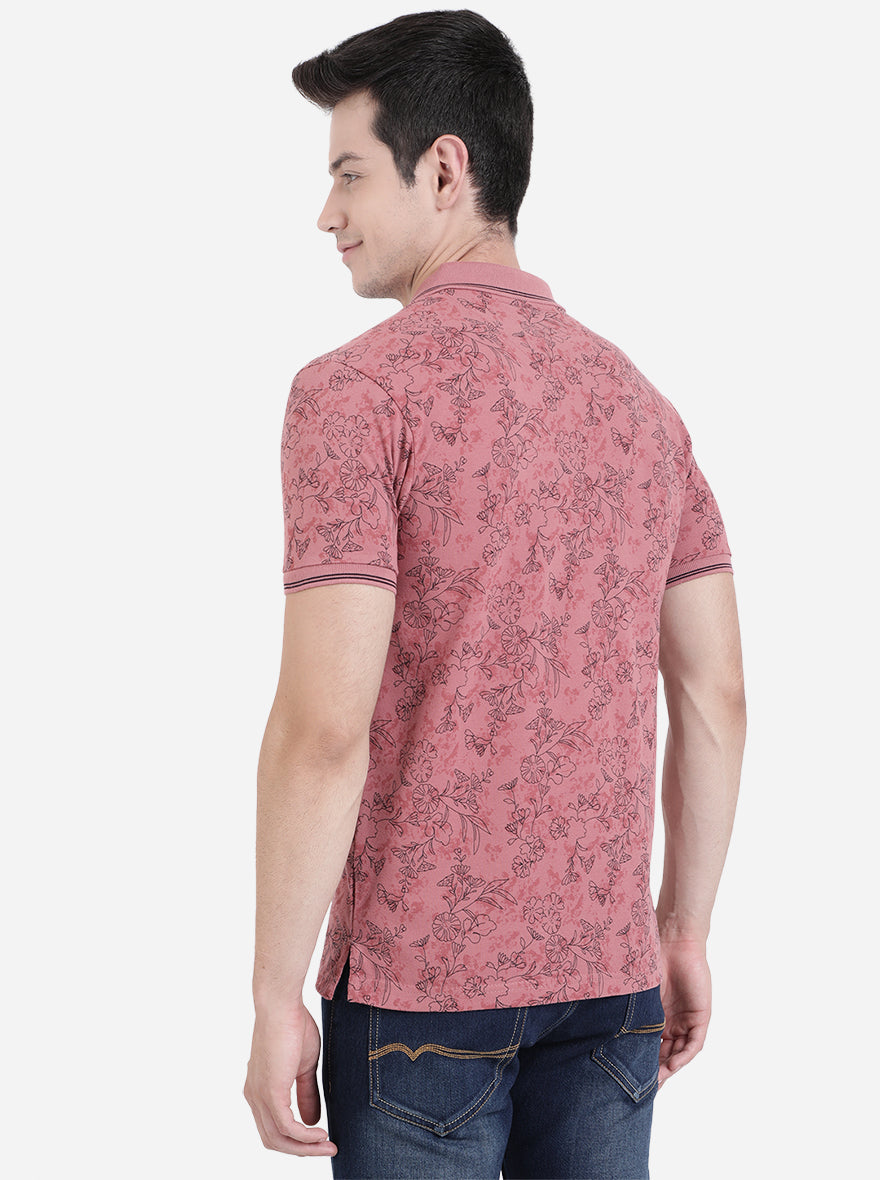 Island Pink Printed Slim Fit Polo T-Shirt | Greenfibre