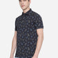 Navy Blue Printed Slim Fit Polo T-Shirt | Greenfibre