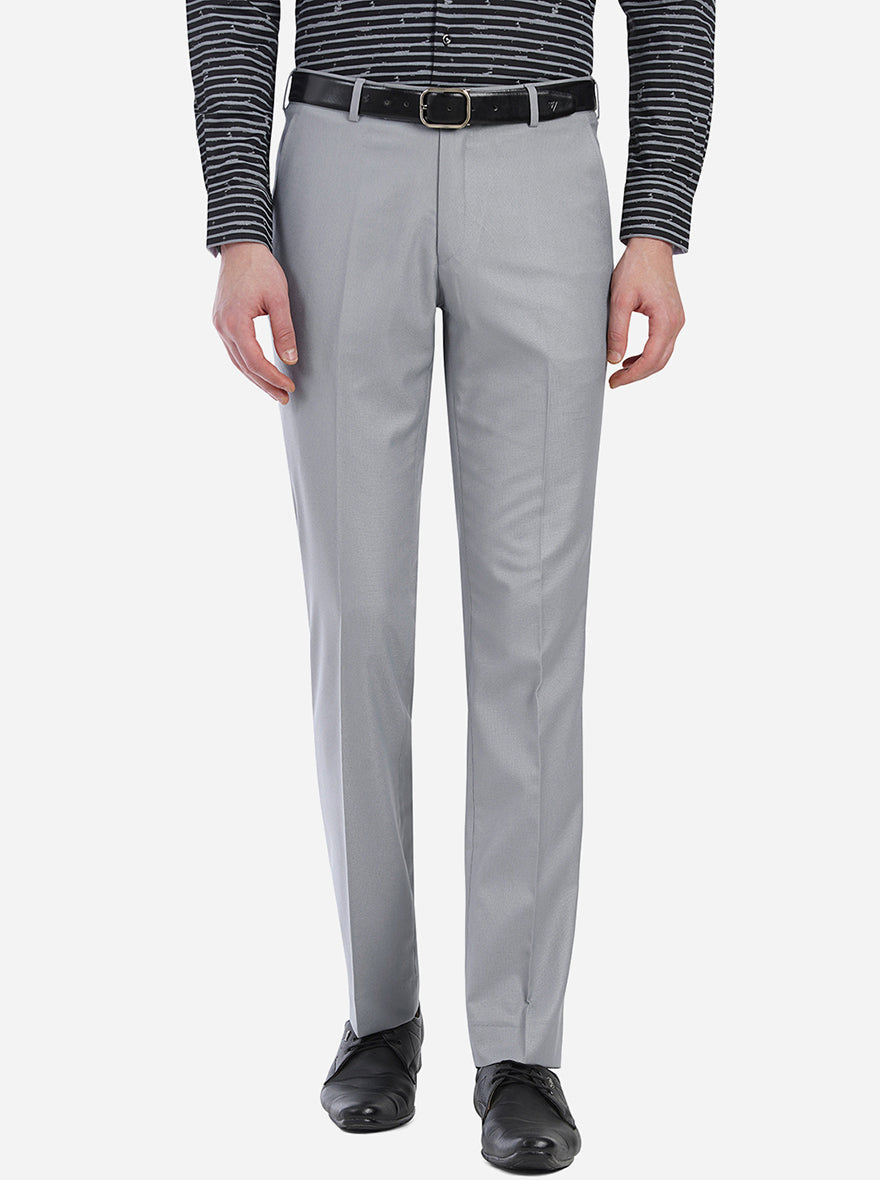 Grey Solid Slim Fit Formal Trouser | Greenfibre