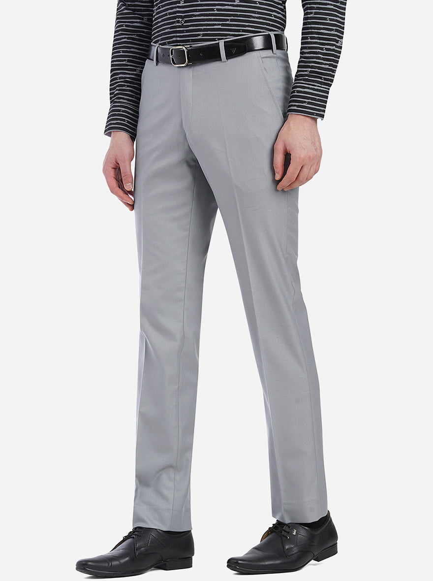 Grey Solid Slim Fit Formal Trouser | Greenfibre