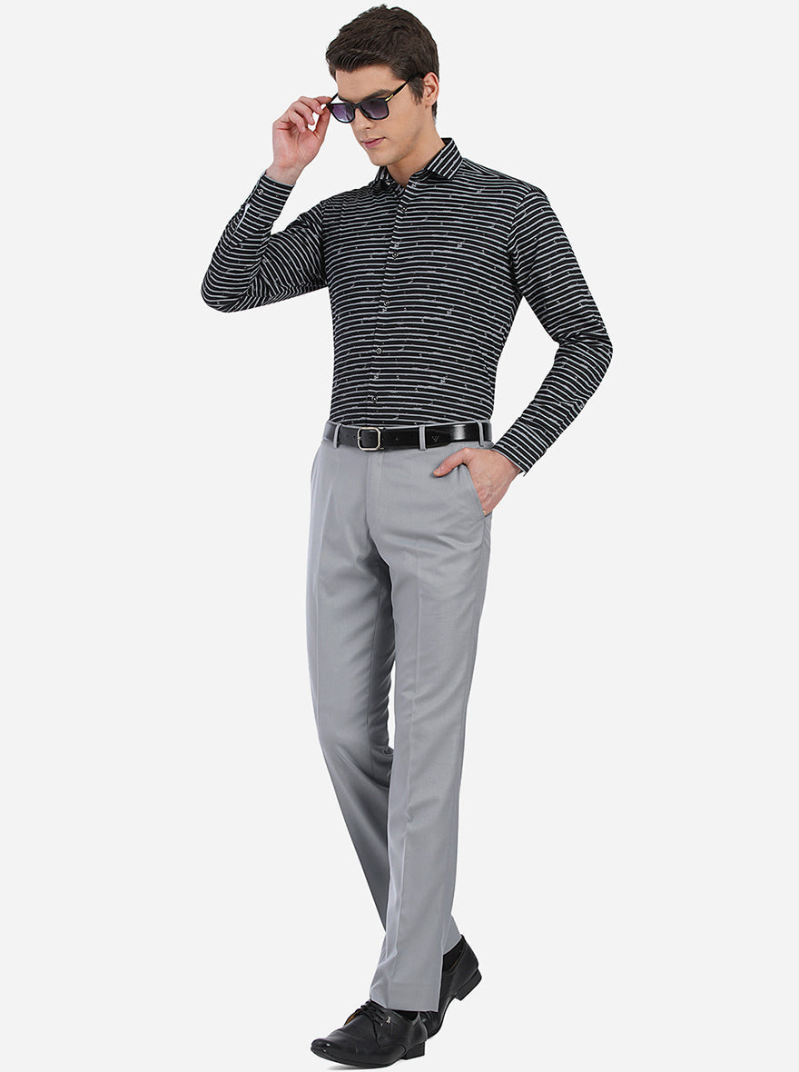 Grey Solid Slim Fit Formal Trouser | Greenfibre