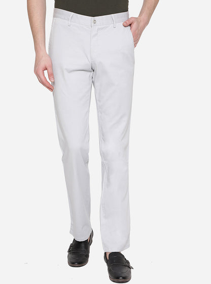 Light Grey Solid Slim Fit Casual Trouser | Greenfibre