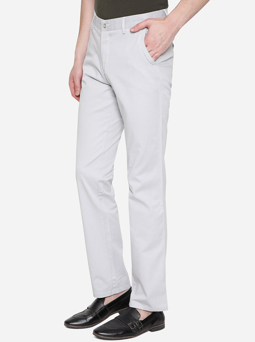 Light Grey Solid Slim Fit Casual Trouser | Greenfibre