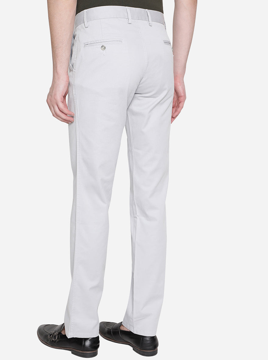 Light Grey Solid Slim Fit Casual Trouser | Greenfibre