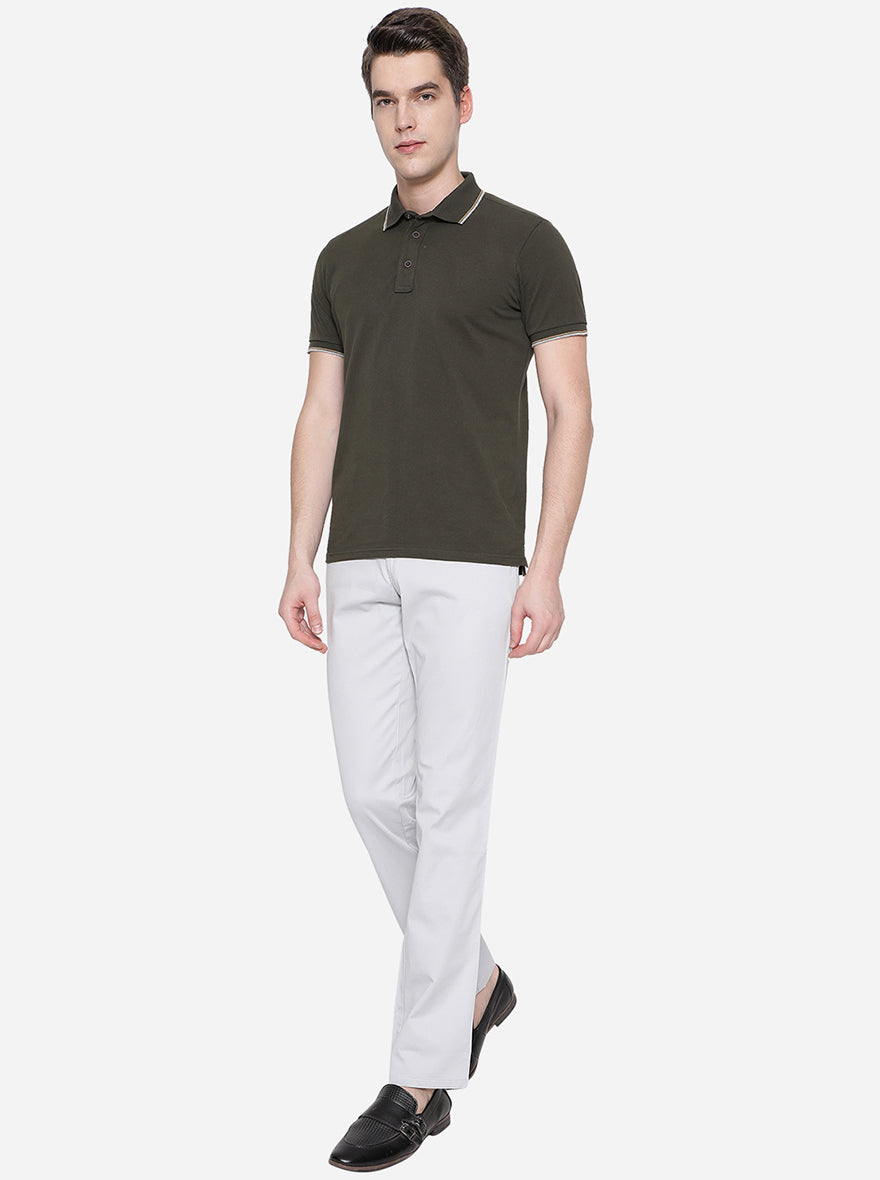 Light Grey Solid Slim Fit Casual Trouser | Greenfibre