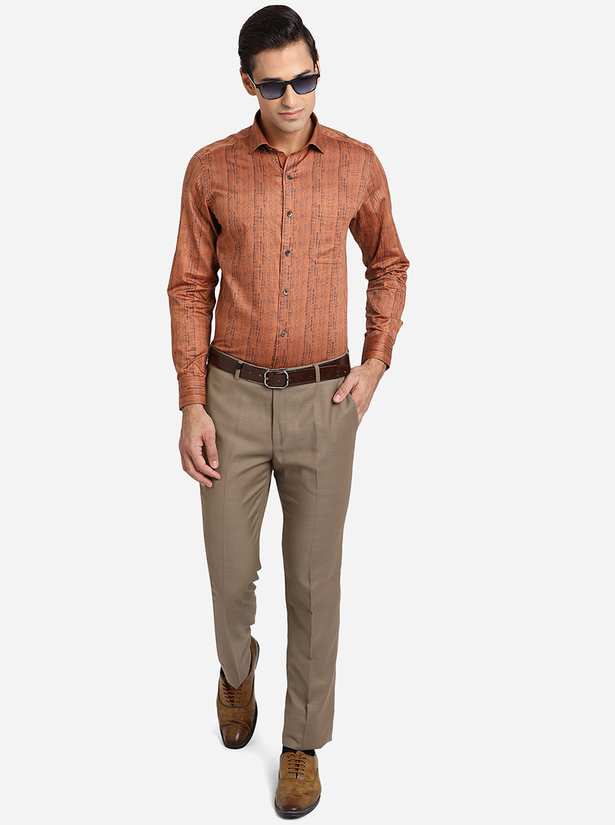 Leather Brown Printed Slim Fit Party Wear Shirt | Greenfibre