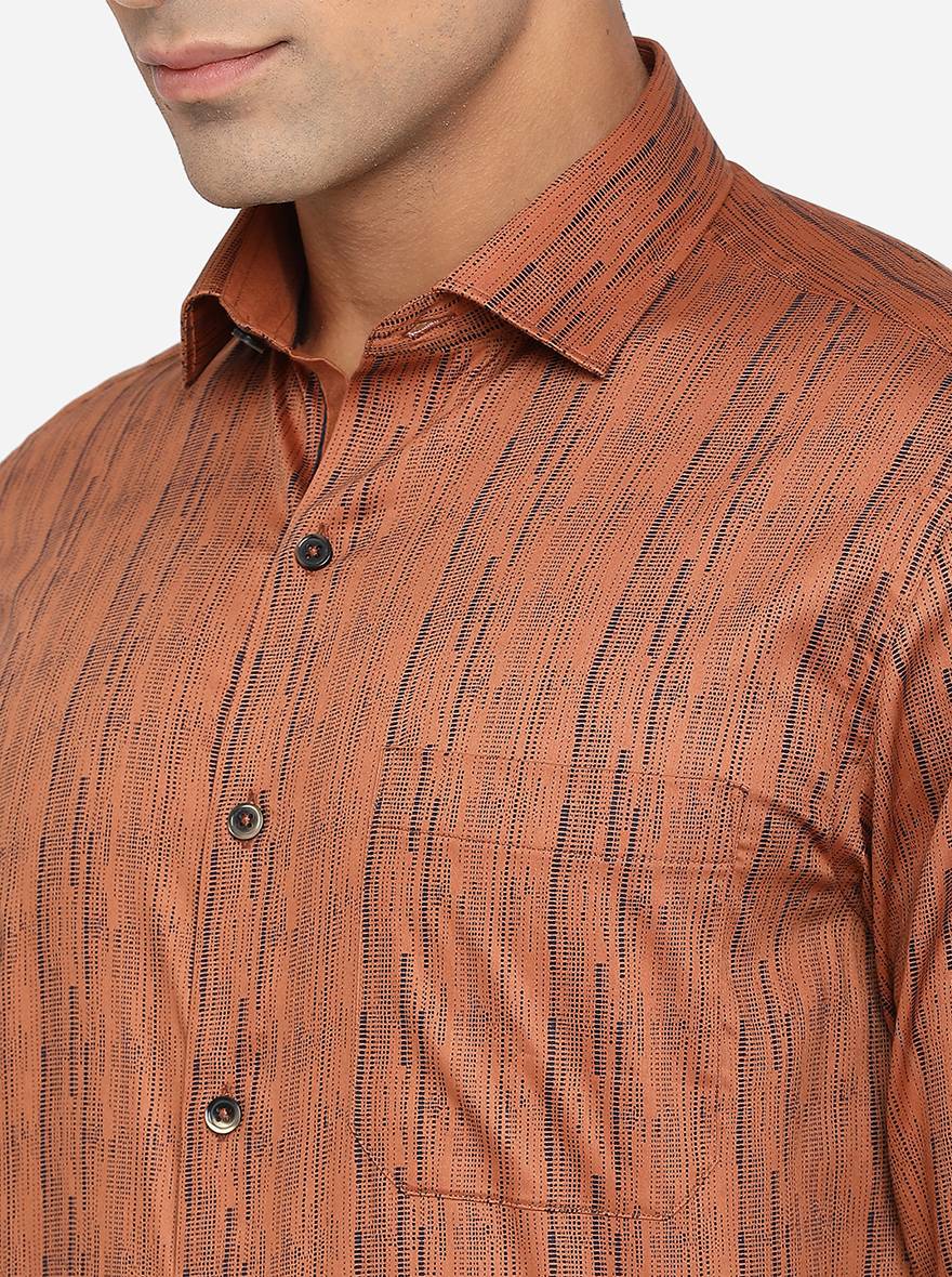 Leather Brown Printed Slim Fit Party Wear Shirt | Greenfibre