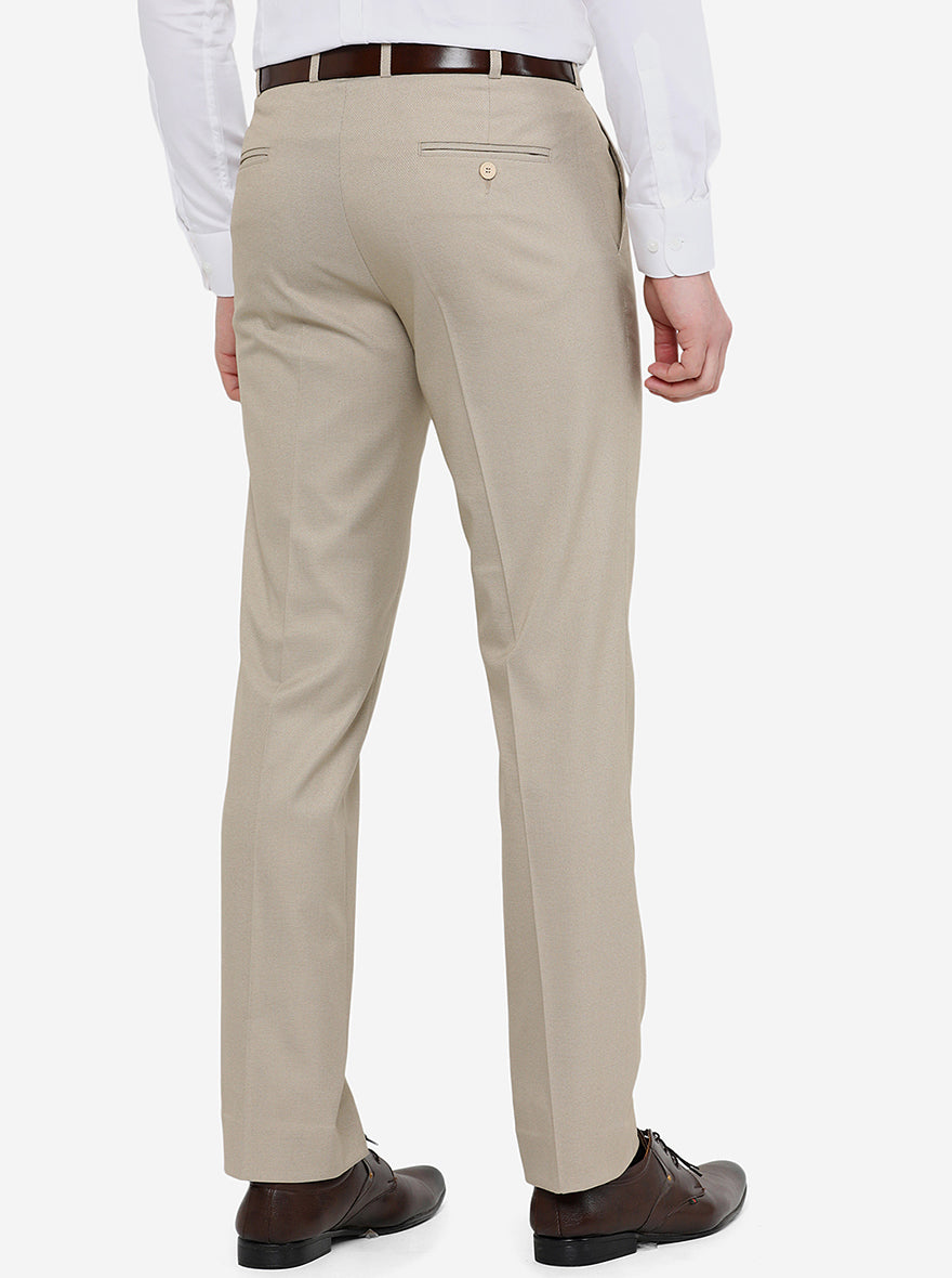 Beige Solid Slim Fit Formal Trouser | Greenfibre