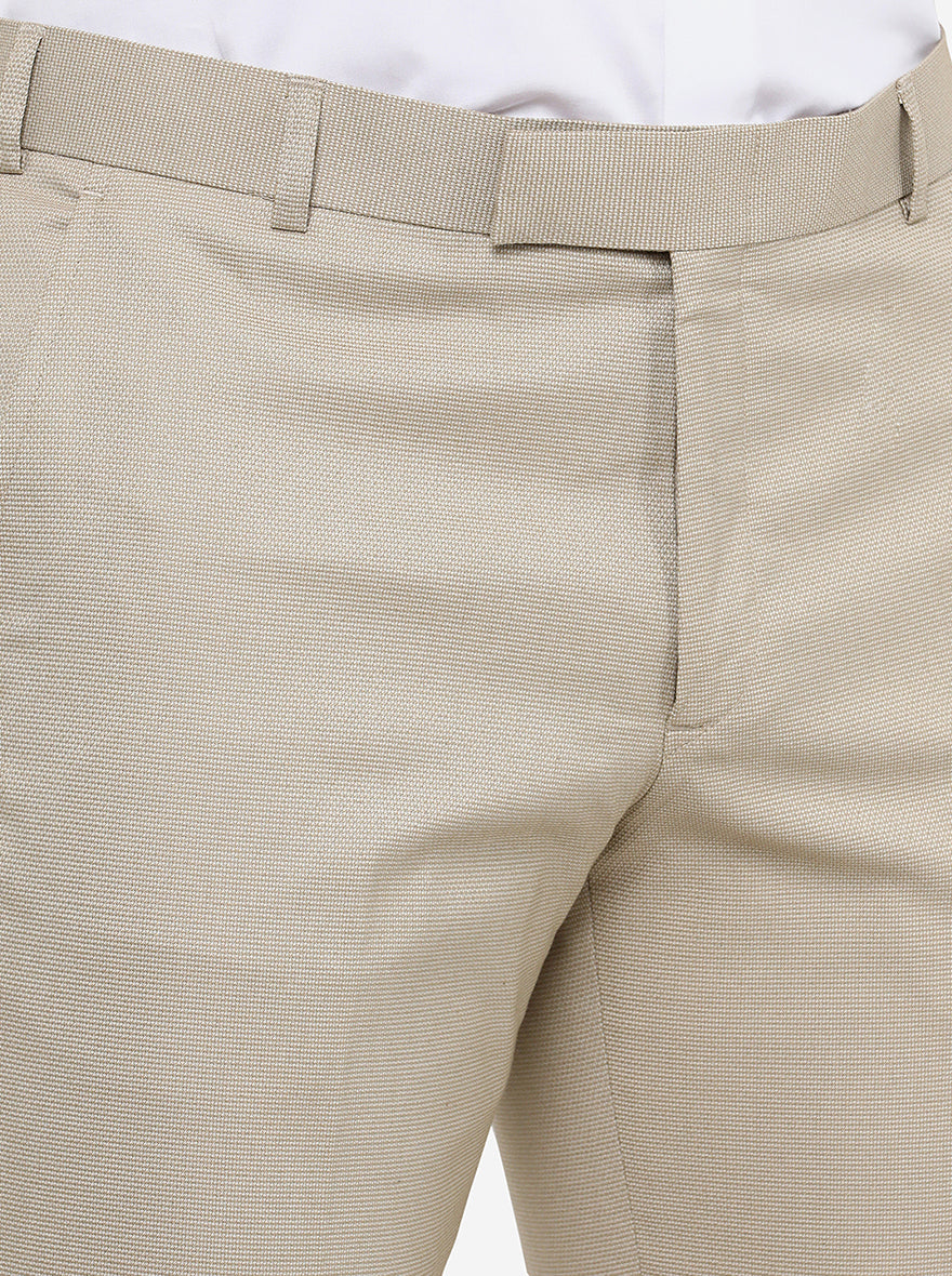 Beige Solid Slim Fit Formal Trouser | Greenfibre