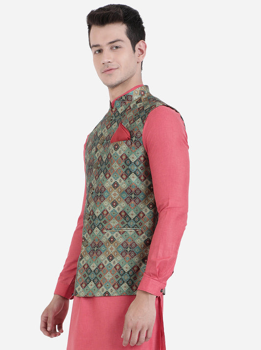 Multicolor Printed Bandhgala Jacket | Greenfibre