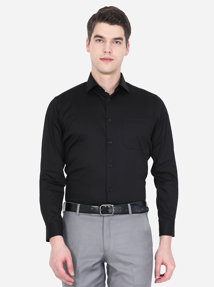 Black Solid Regular Fit Formal Shirt | Greenfibre