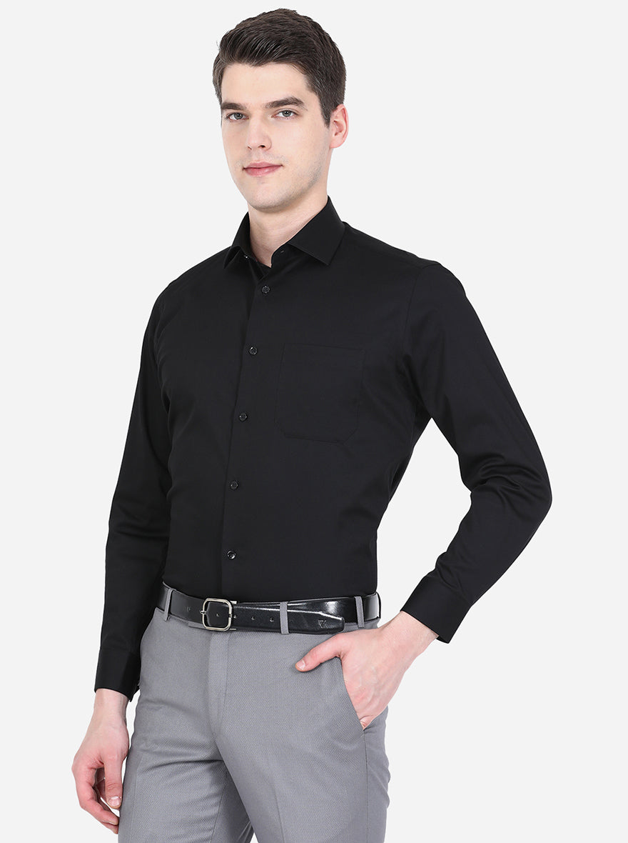 Black Solid Regular Fit Formal Shirt | Greenfibre