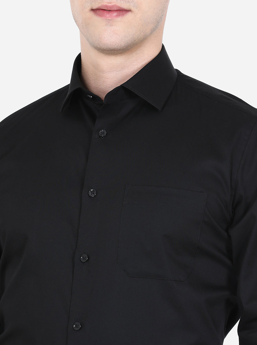 Black Solid Regular Fit Formal Shirt | Greenfibre