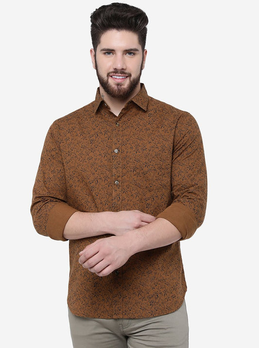 Oscar Yellow Printed Slim Fit Casual Shirt | Greenfibre